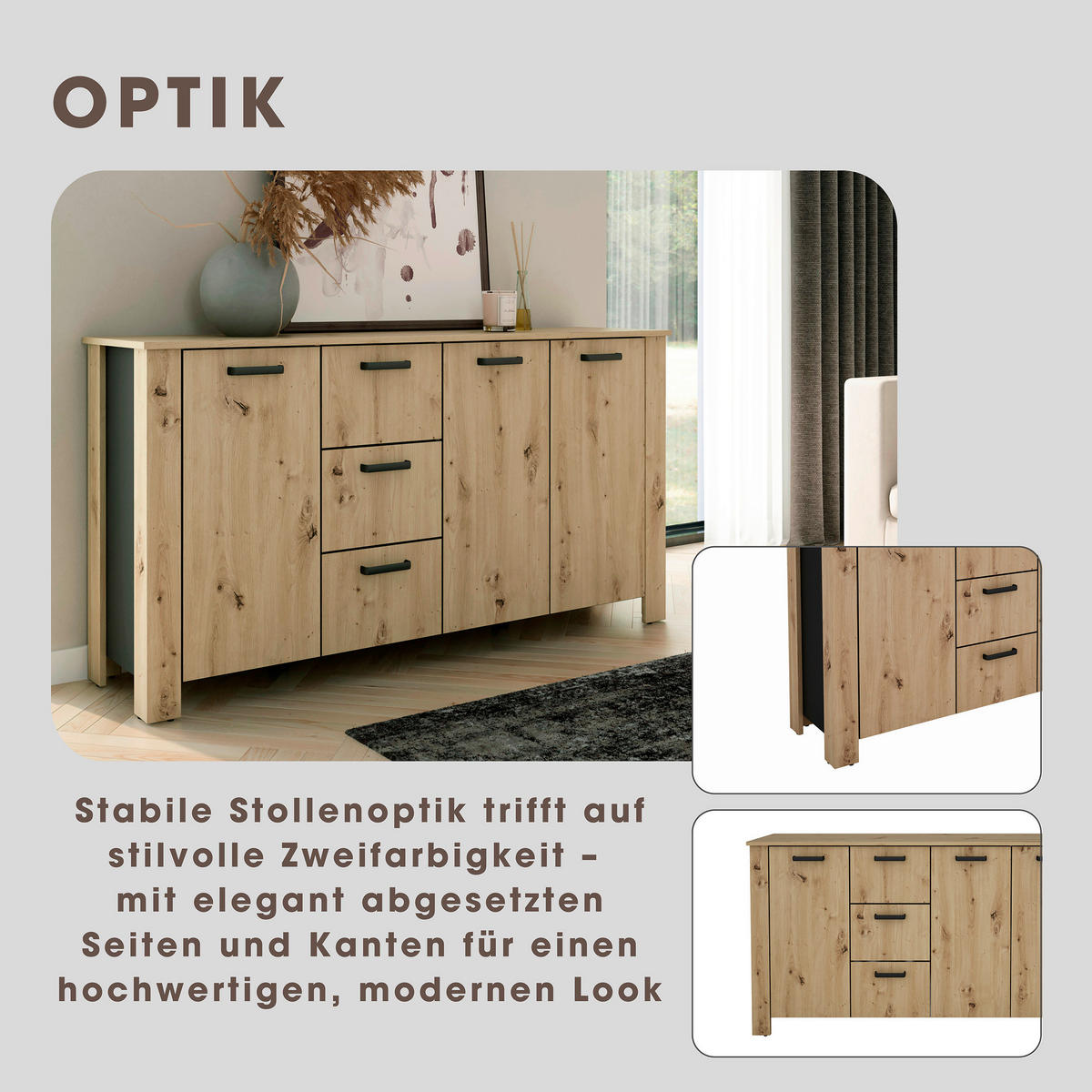 Sideboard FARO Eiche schwarz B/H/T: ca. 160x84x40 cm FARO - Eiche/schwarz (160,00/84,00/40,00cm) - byLIVING