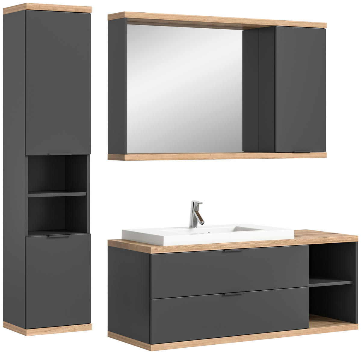 Badezimmer-Set Nuaro anthrazit Nox Oak Nachbildung B/H/T: ca. 185x190x31 cm Nuaro - anthrazit (185,00/190,00/31,00cm) - xonox.home