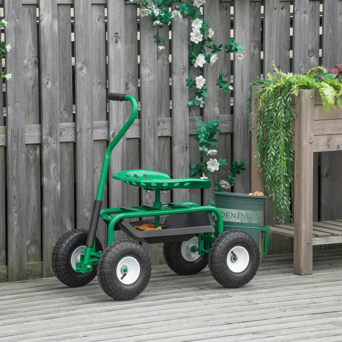 Outsunny Fahrbarer Gartensitz grün Gummi B/H/L: ca. 44,5x59x81 cm Gartenwagen_fahrbar - grün (81,00/44,50/59,00cm) - Outsunny