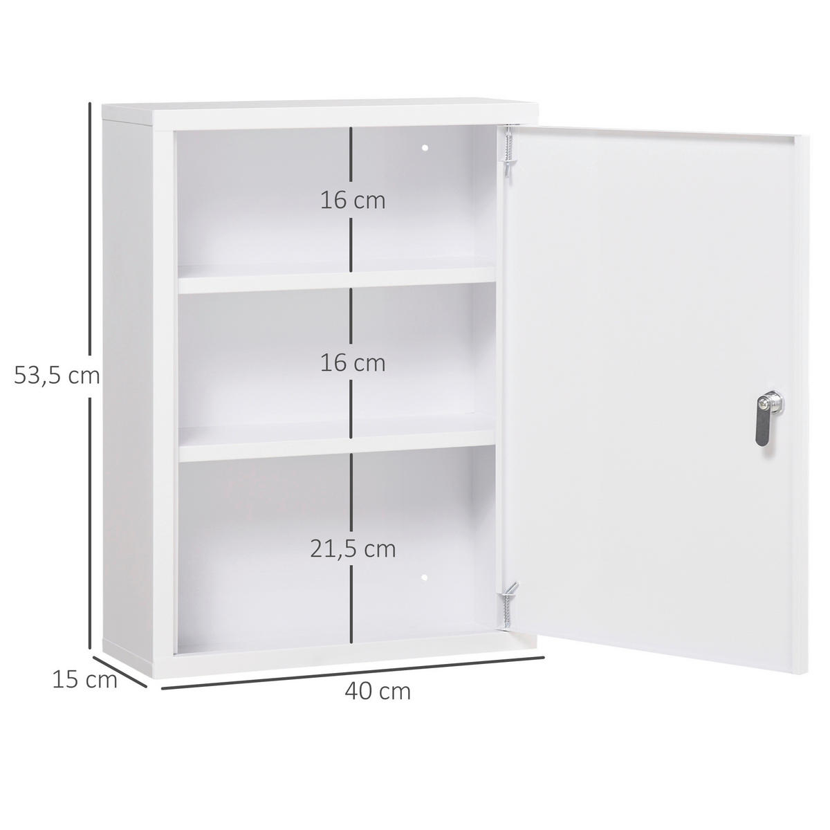 kleankin Medizinschrank weiß Edelstahl B/H/L: ca. 15x40x53,5 cm Medizinschrank - weiß (53,50/15,00/40,00cm) - kleankin