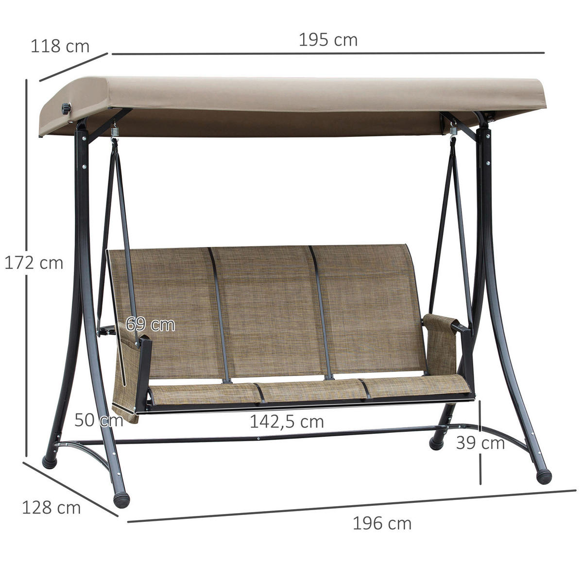 Outsunny Hollywoodschaukel braun Polyester B/H/L: ca. 128x172x196 cm Hollywoodschaukel - braun (196,00/128,00/172,00cm) - Outsunny