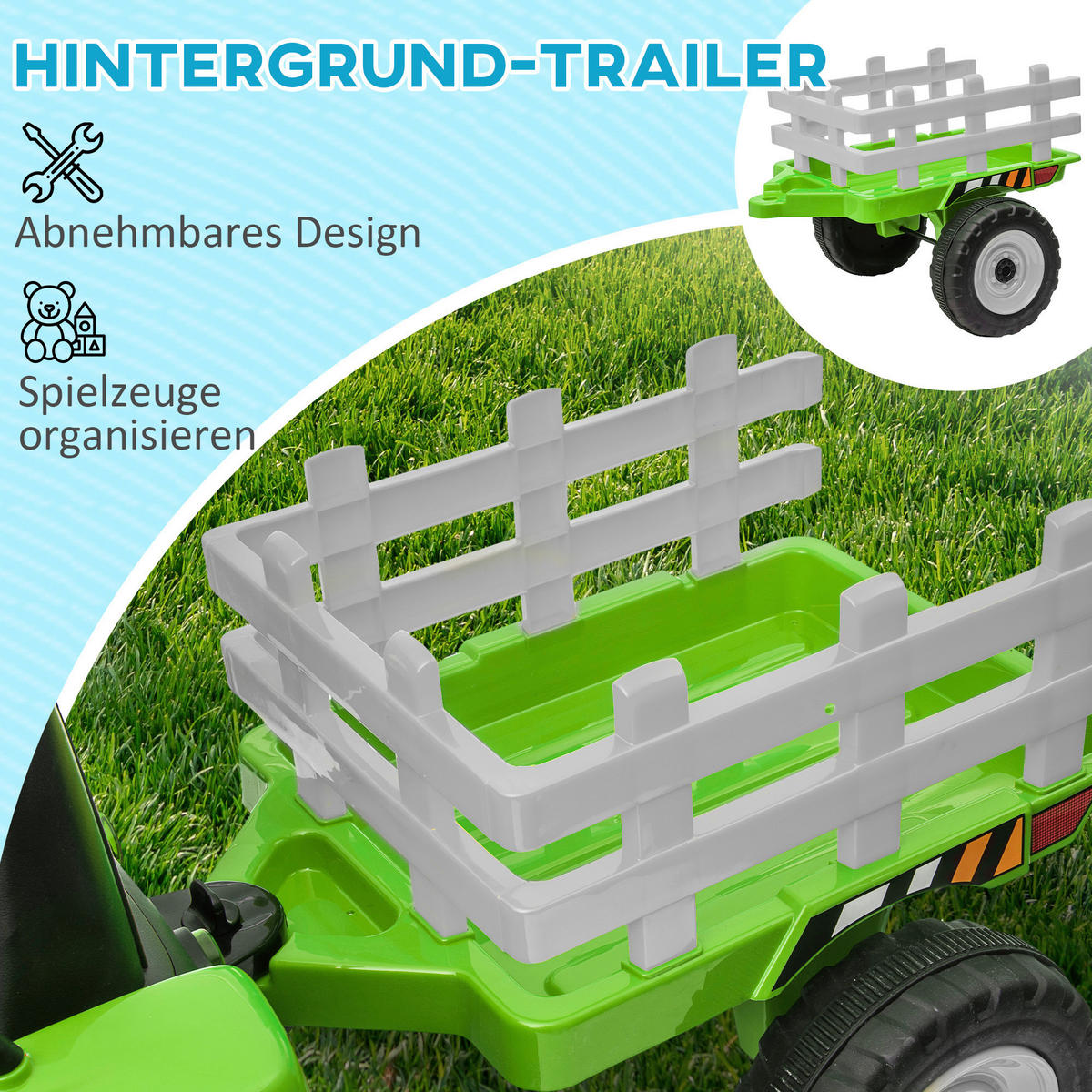 HOMCOM Kinder Elektro-Traktor grün B/H/L: ca. 50x52,5x136,5 cm Kinder Elektro-Traktor - grün (136,50/50,00/52,50cm) - HOMCOM