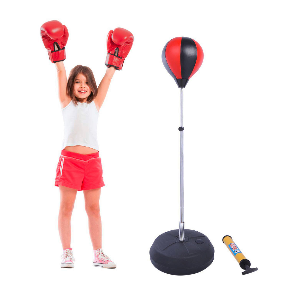 HOMCOM Punchingballset schwarz Metall H/D: ca. 146,5x43 cm Punchingballset - rot/schwarz (43,00/146,50cm) - HOMCOM