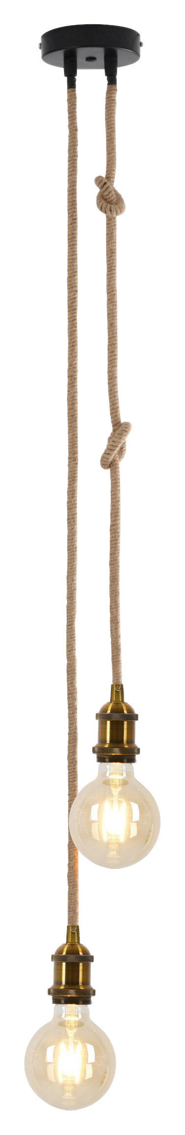 Näve Leuchten Pendelleuchte 127244 altmessing Textil Metall B/H/T: ca. 15x90x15 cm E27 2 Brennstellen Ontario - altmessing (15,00/90,00/15,00cm) - Näve Leuchten