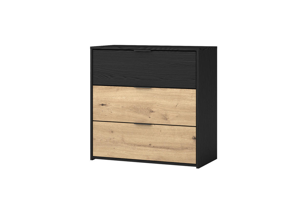 Kommode RIMINI schwarz Eiche Nachbildung B/H/T: ca. 80x80x40 cm RIMINI - Eiche/schwarz (80,00/80,00/40,00cm) - byLIVING