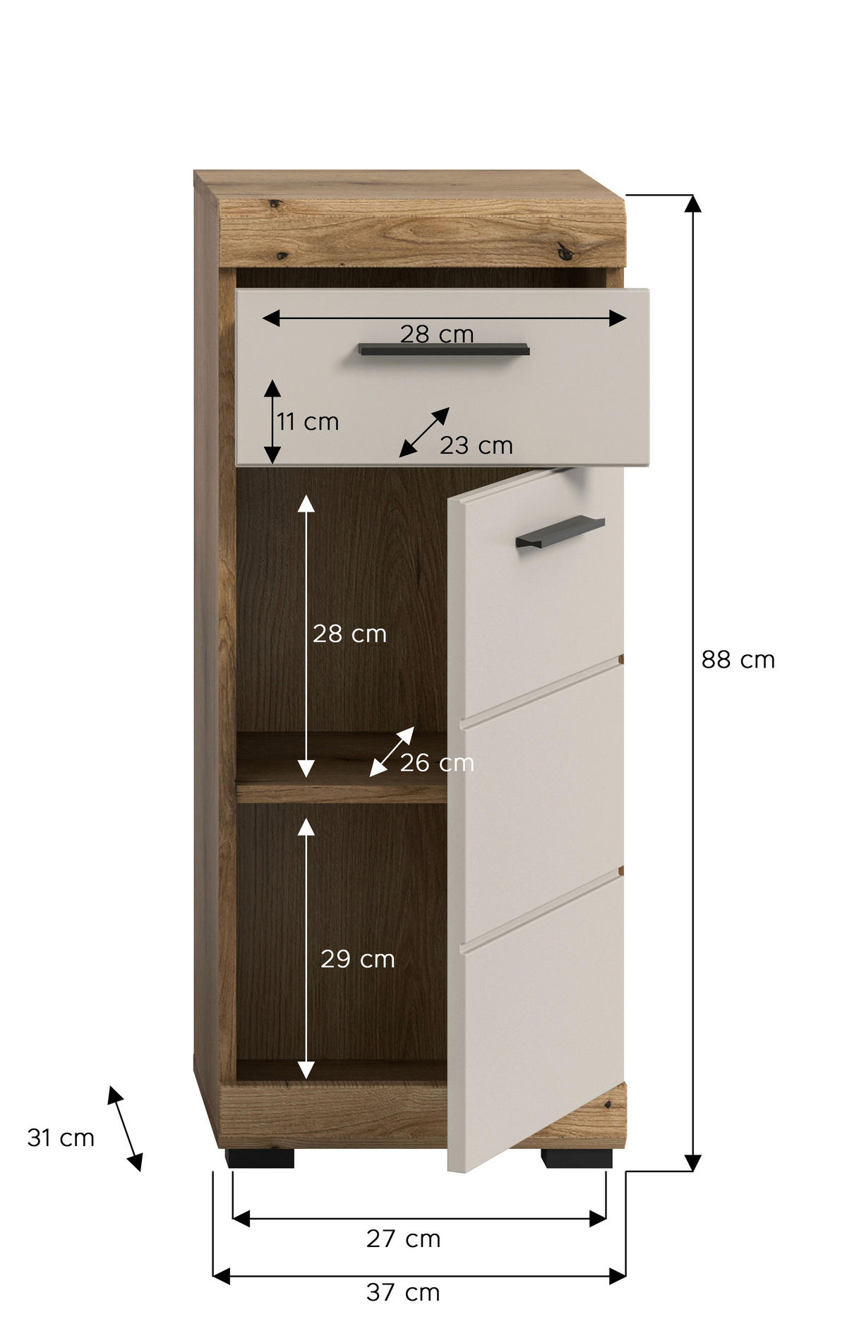 Badhochschrank Scout Evoke Oak Nachbildung Kaschmirgrau Nachbildung B/H/T: ca. 37x88x31 cm Scout - Kaschmirgrau (37,00/88,00/31,00cm) - xonox.home