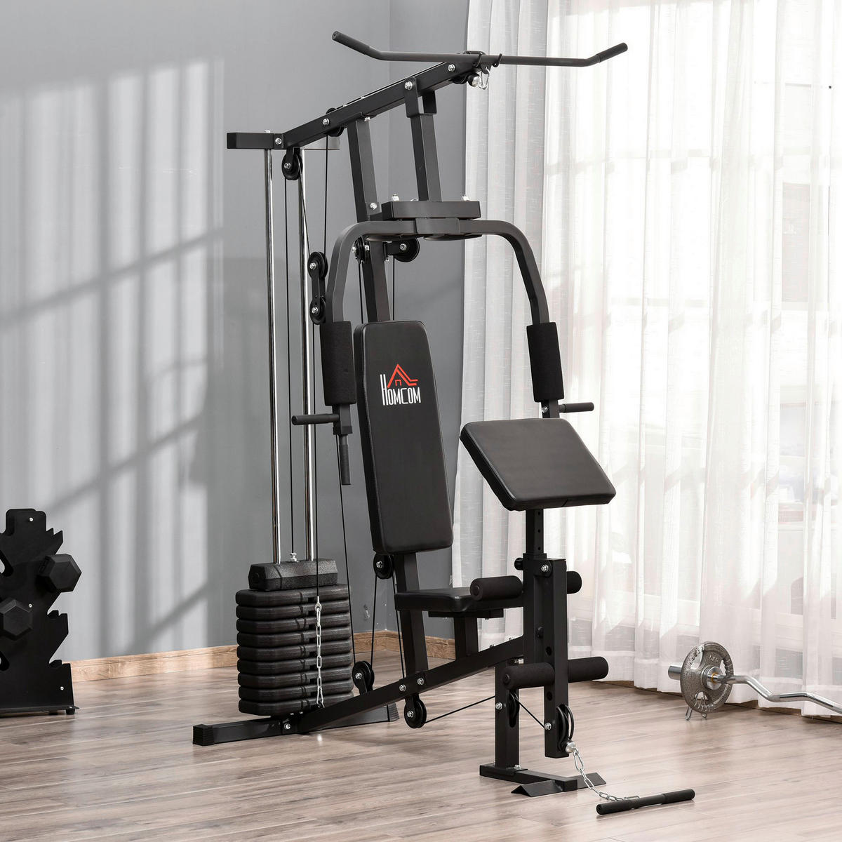 HOMCOM Kraftstation schwarz Kunstleder B/H/L: ca. 108x207x148 cm Kraftstation - schwarz (148,00/108,00/207,00cm) - HOMCOM