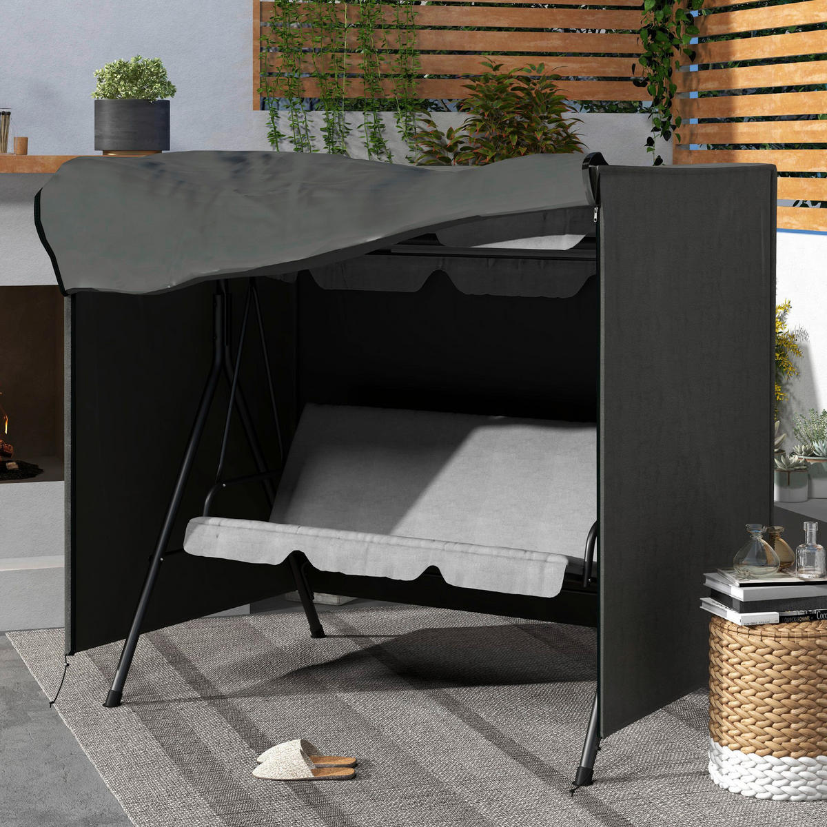 Outsunny Abdeckplane dunkelgrau Polyester B/H/L: ca. 114x152x177 cm Abdeckung für Schaukel - dunkelgrau (177,00/114,00/152,00cm) - Outsunny