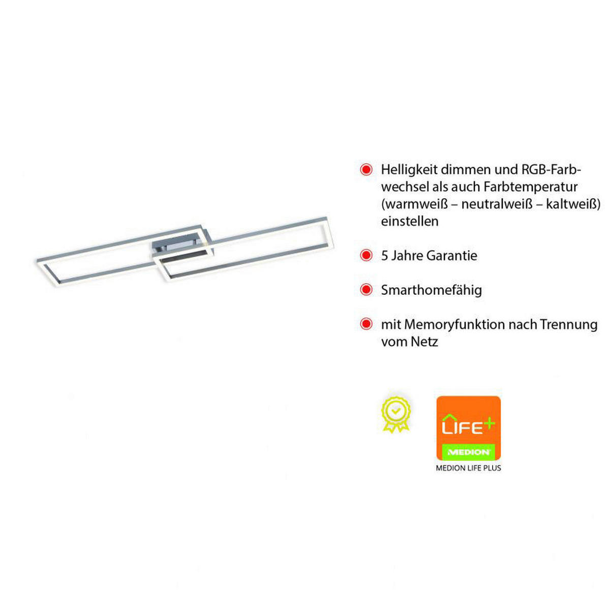 Just Light Smarte Deckenleuchte 16430-55 stahlfarbig weiß Metall Kunststoff B/H/L: ca. 26x8,5x110 cm LED-Deckenleuchte_Maxi - weiß/stahlfarbig (110,00/26,00/8,50cm) - Just Light