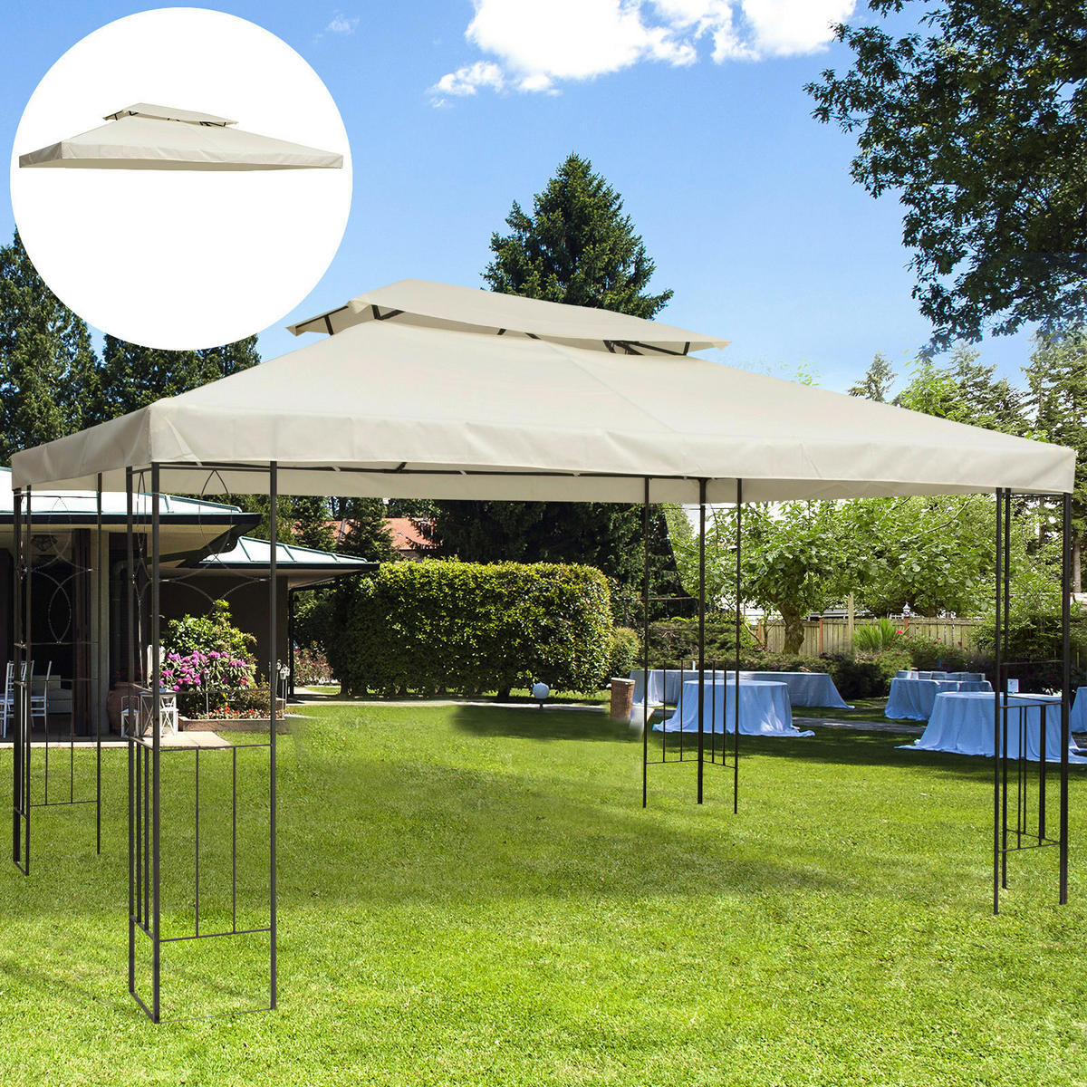 Outsunny Ersatzdach creme Polyester-Mischgewebe B/L: ca. 300x400 cm Ersatzdach - creme (300,00/400,00cm) - Outsunny