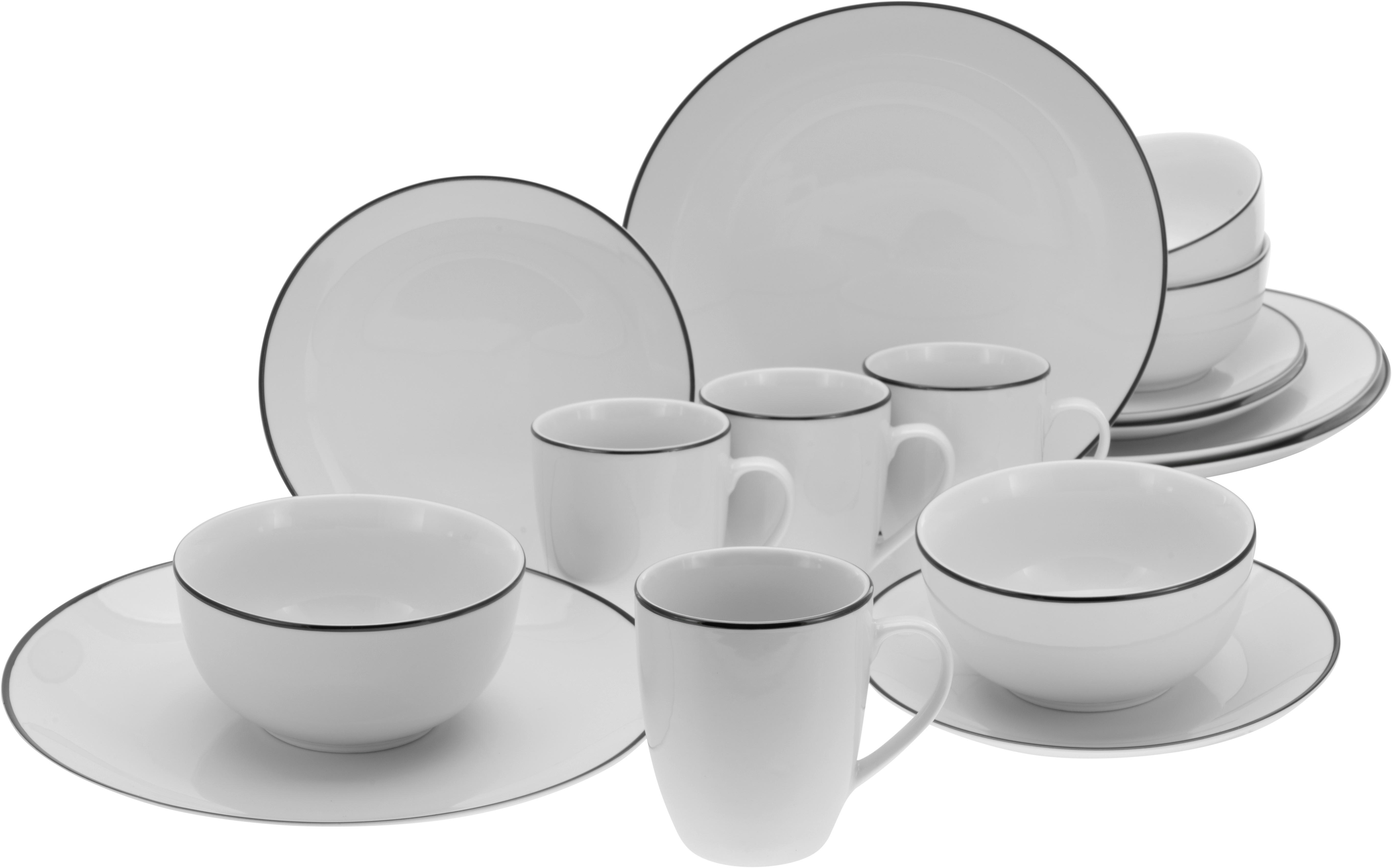 CreaTable Kombiservice Luna Black Line weiß Porzellan 16 tlg. Luna Black Line - weiß - CreaTable