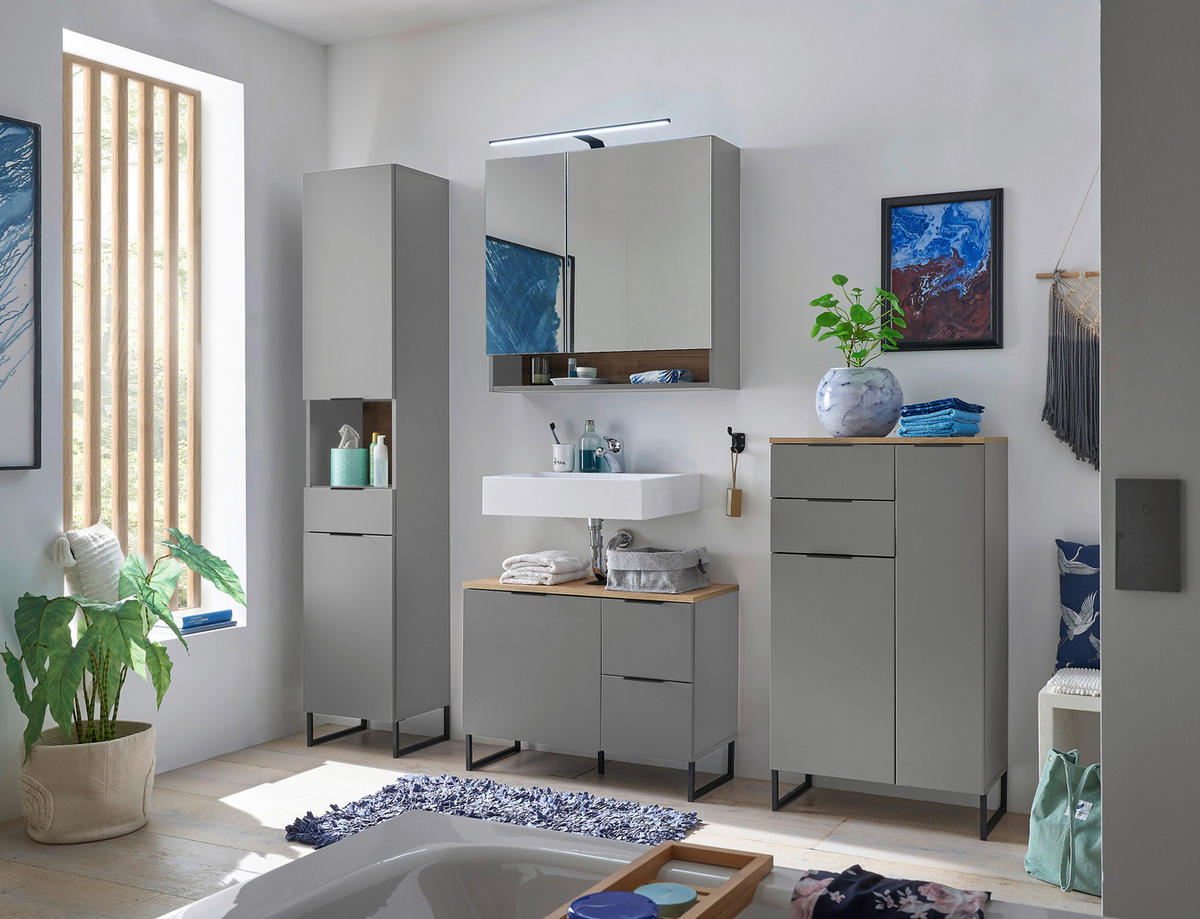 Spiegelschrank Denver grau matt Eiche Evoke Coast Nachbildung B/H/T: ca. 80x75x22 cm Denver - Eiche/grau (80,00/75,00/22,00cm)