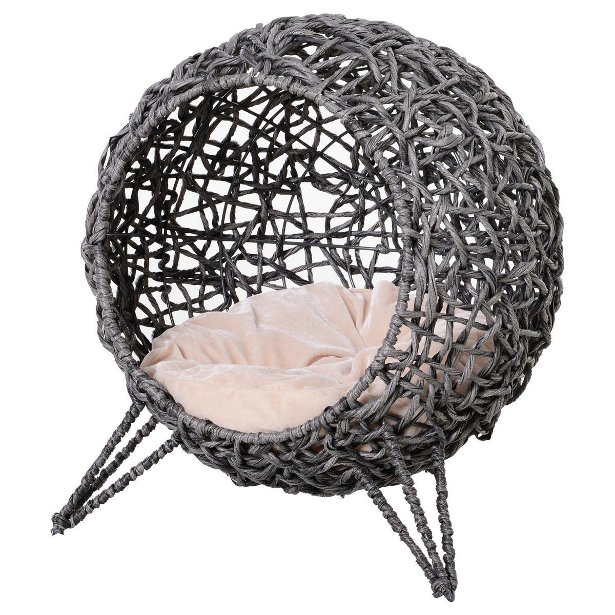 PawHut Katzenkorb Silbergrau Rattan B/H/L: ca. 52x58x52 cm Katzenkorb - Silbergrau (52,00/52,00/58,00cm) - PawHut