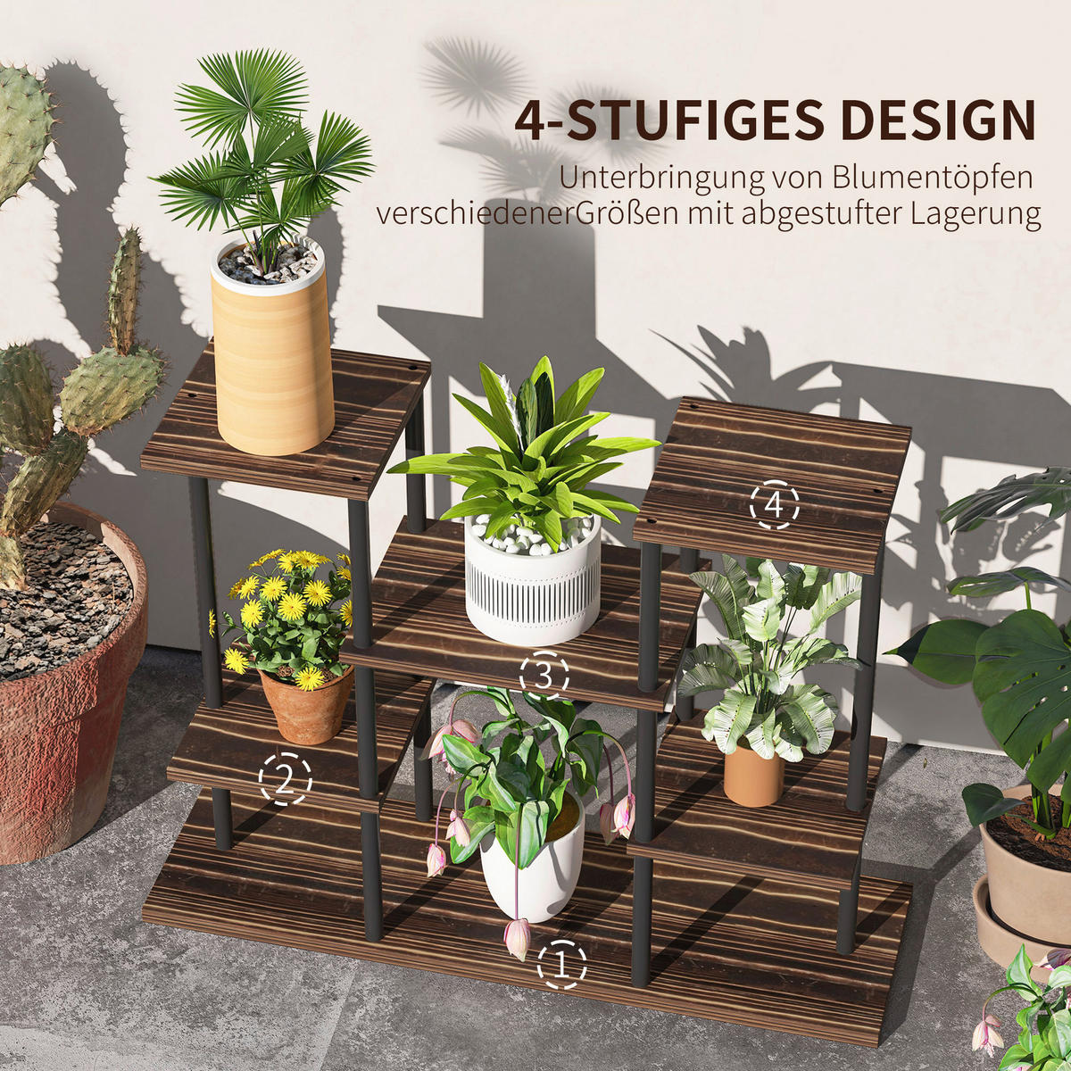 Outsunny Blumenständer braun Holz B/H/L: ca. 24x61,5x80 cm Blumenständer - braun/schwarz (80,00/24,00/61,50cm) - Outsunny