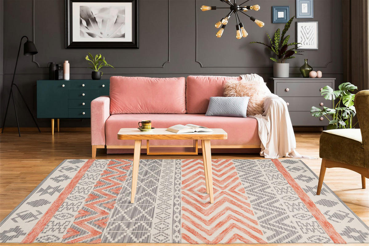 Arte Espina Kurzflorteppich Ethnie 125 grau B/H/L: ca. 160x1x230 cm Ethnie 125 - apricot/grau (230,00/160,00/1,00cm) - Arte Espina