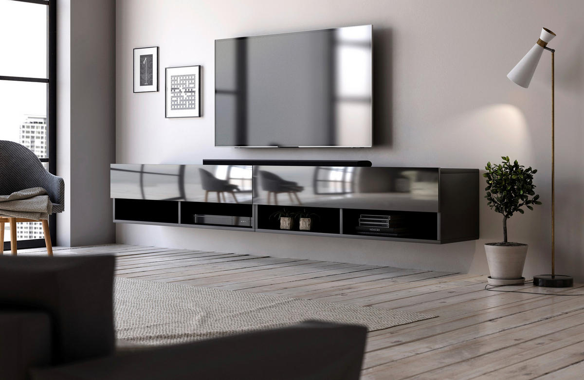 TV-Board Derby schwarz matt schwarz Hochglanz B/H/T: ca. 200x30x31 cm Derby - schwarz (200,00/30,00/31,00cm) - WIPMEB