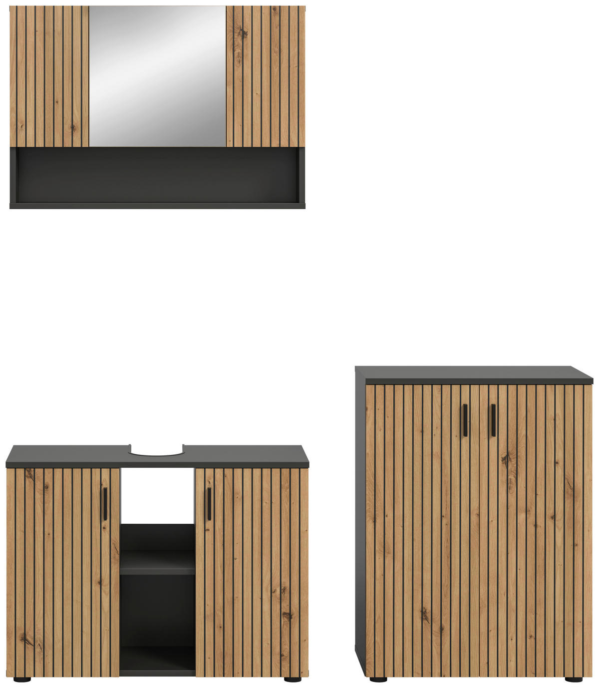 Badezimmer-Set Mone Basalt Nachbildung Artisan Oak Nachbildung B/H/T: ca. 155x180x30 cm Mone - Basalt (155,00/180,00/30,00cm) - xonox.home