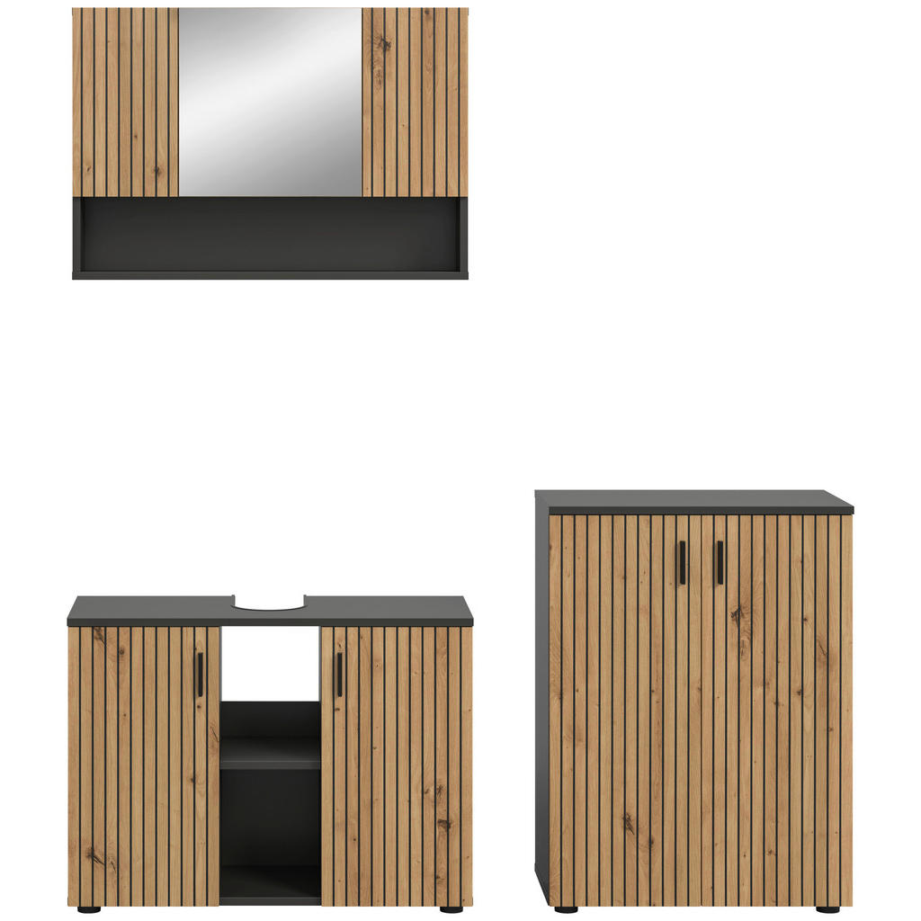 Thumbnail - Badezimmer-Set Mone Basalt Nachbildung Artisan Oak Nachbildung B/H/T: ca. 155x180x30 cm