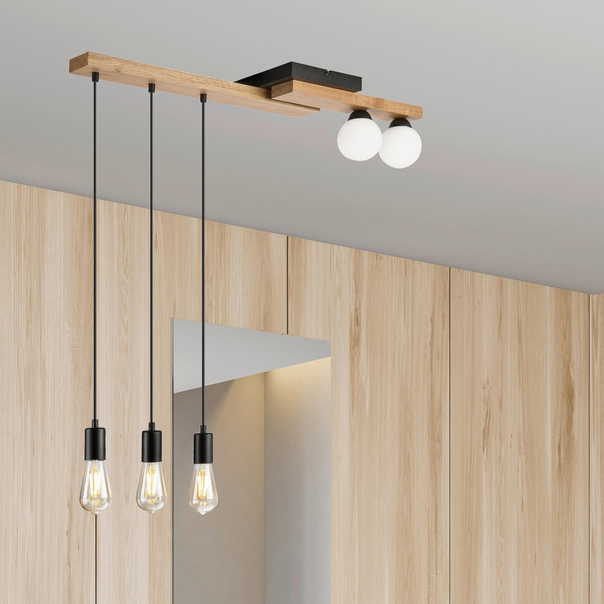 Lamkur Pendelleuchte schwarz Holz B/H/L: ca. 20x86x84 cm G9 2 Brennstellen CORTINA - schwarz (84,00/20,00/86,00cm) - Lamkur