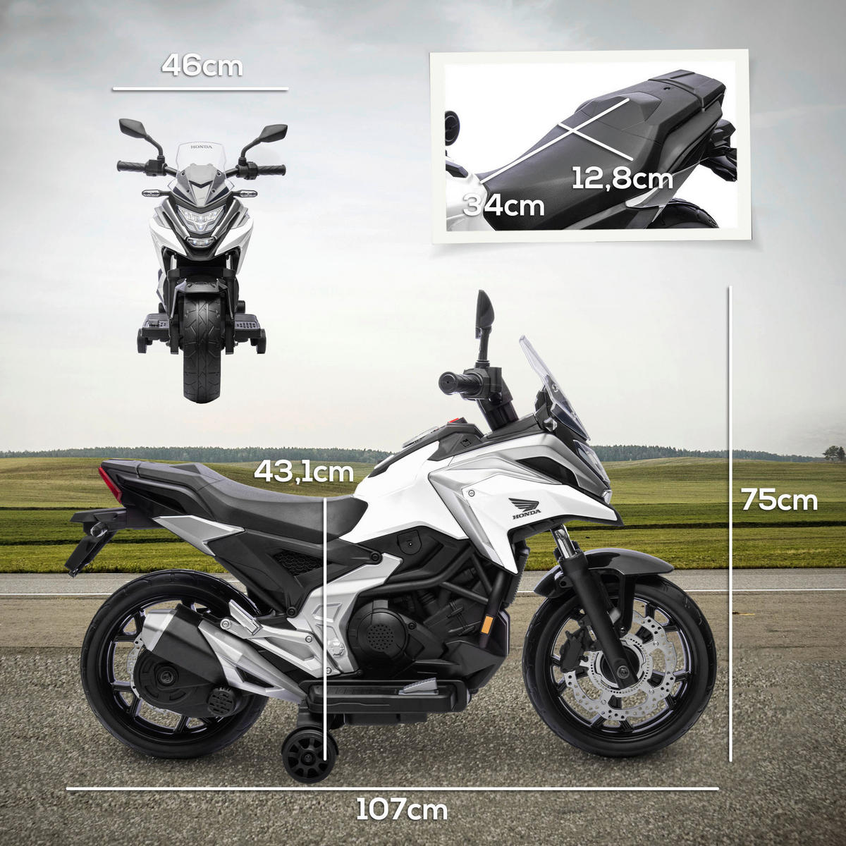 AIYAPLAY Kinder-Elektromotorrad weiß B/H/L: ca. 46x75x107 cm Kinder-Elektromotorrad - weiß (107,00/46,00/75,00cm) - AIYAPLAY