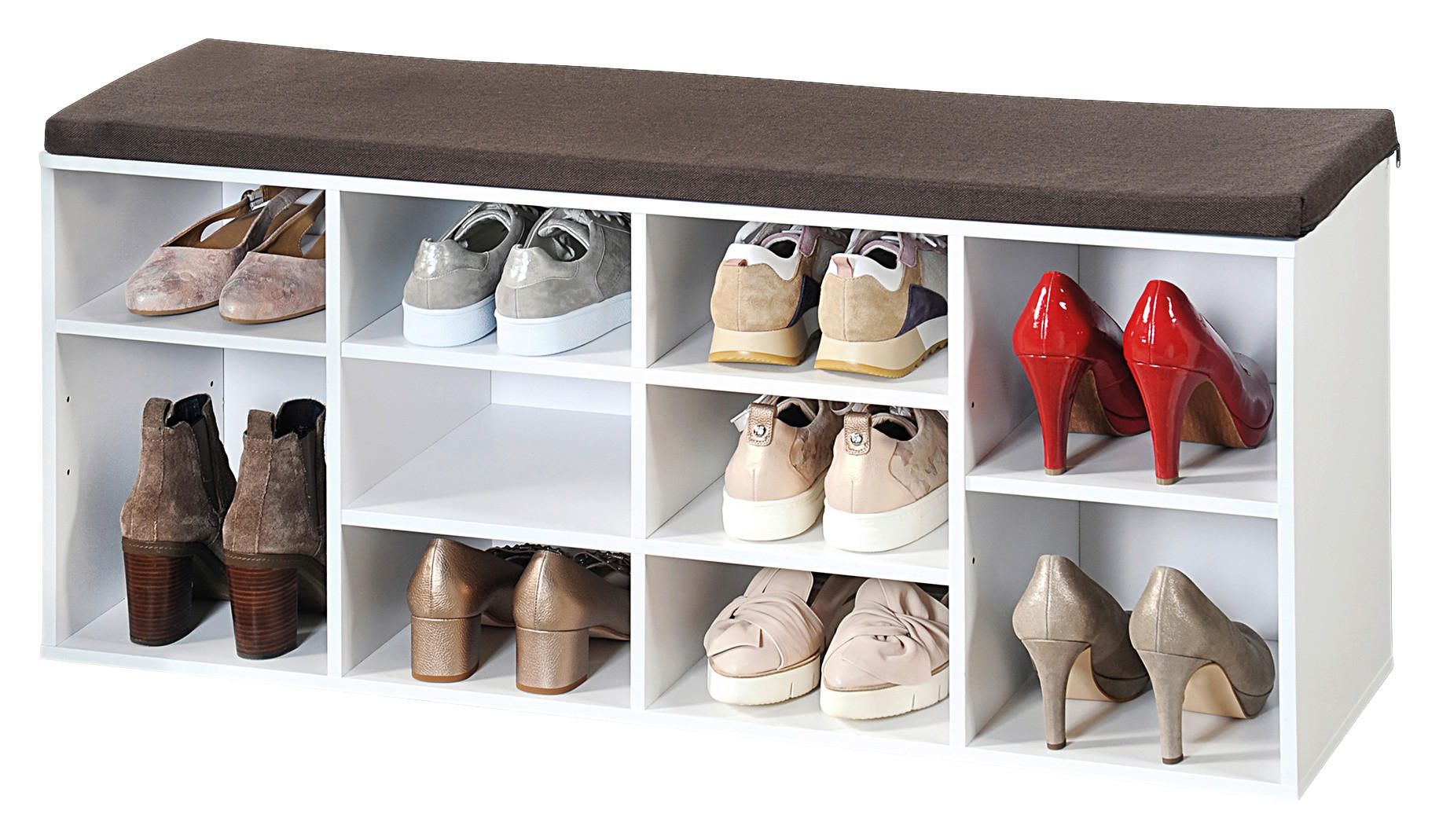 Kesper Schuhschrank mit Sitzkissen weiß Spanplatte B/H/L: ca. 29,5x48x103,5 cm Schuhschrank_mit_Sitzkissen - braun/weiß (103,50/29,50/48,00cm) - Kesper