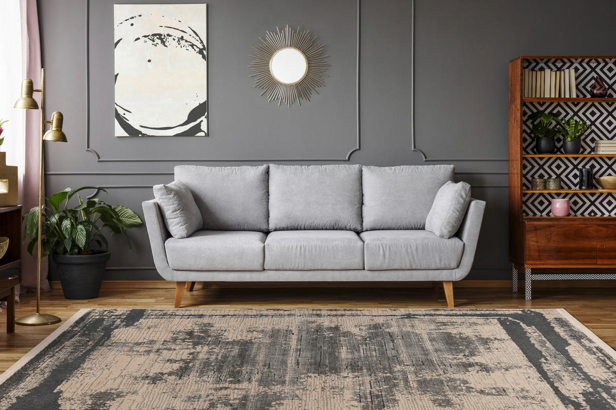 Kayoom Kurzflorteppich Adela 225 grau B/H/L: ca. 80x1,3x150 cm Adela 225 - grau (150,00/80,00/1,30cm) - Kayoom