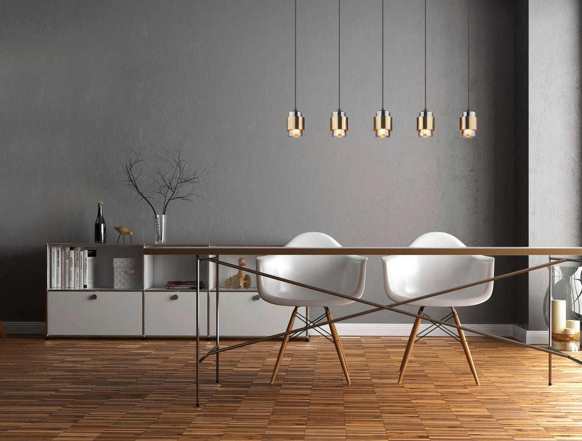 GLOBO Pendelleuchte messing schwarz Metall B/H/T: ca. 10x150x105 cm E27 5 Brennstellen MILLEY - messing/schwarz (10,00/150,00/105,00cm) - GLOBO