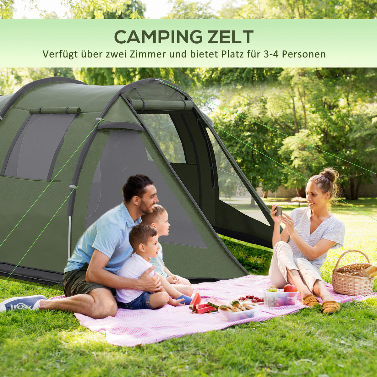 Outsunny Campingzelt B/H/L: ca. 264x172x475 cm Campingzelt - grün (475,00/264,00/172,00cm) - Outsunny