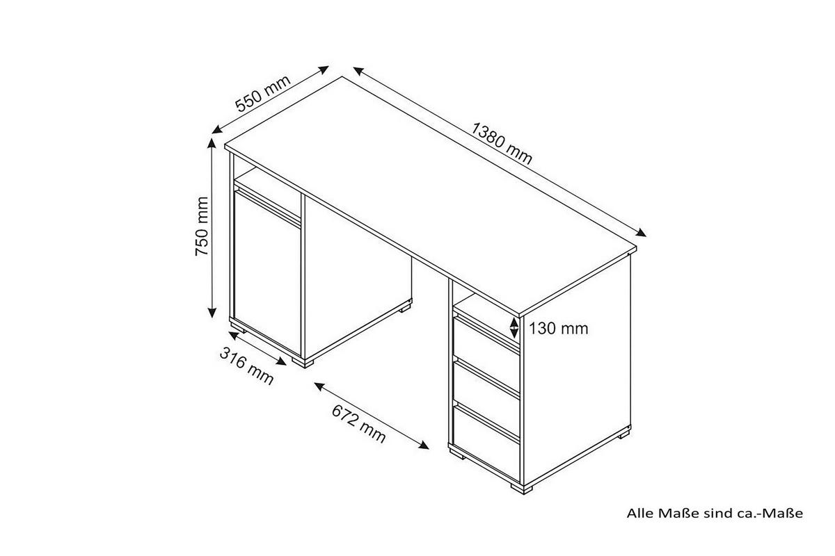 Schreibtisch LOBO Eiche Nachbildung anthrazit B/H/T: ca. 138x75x55 cm LOBO - Eiche/anthrazit (138,00/75,00/55,00cm) - byLIVING