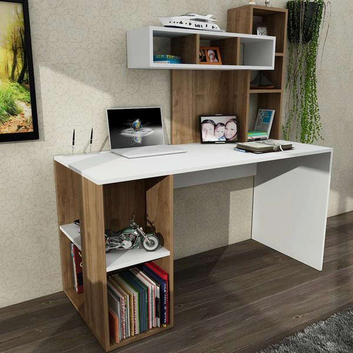Schreibtisch Coral weiß walnuss Nachbildung B/H/T: ca. 140x75x60 cm Coral - weiß/walnuss (140,00/75,00/60,00cm) - moebel17