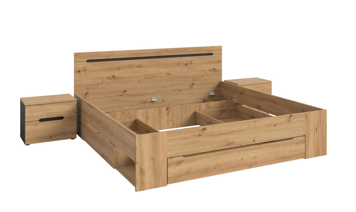 Schlafzimmer CANU, Set basaltgrau Artisan Nachbildung B/H/T: ca. 284x87x205 cm CANU, Set - basaltgrau (284,00/87,00/205,00cm) - xonox.home