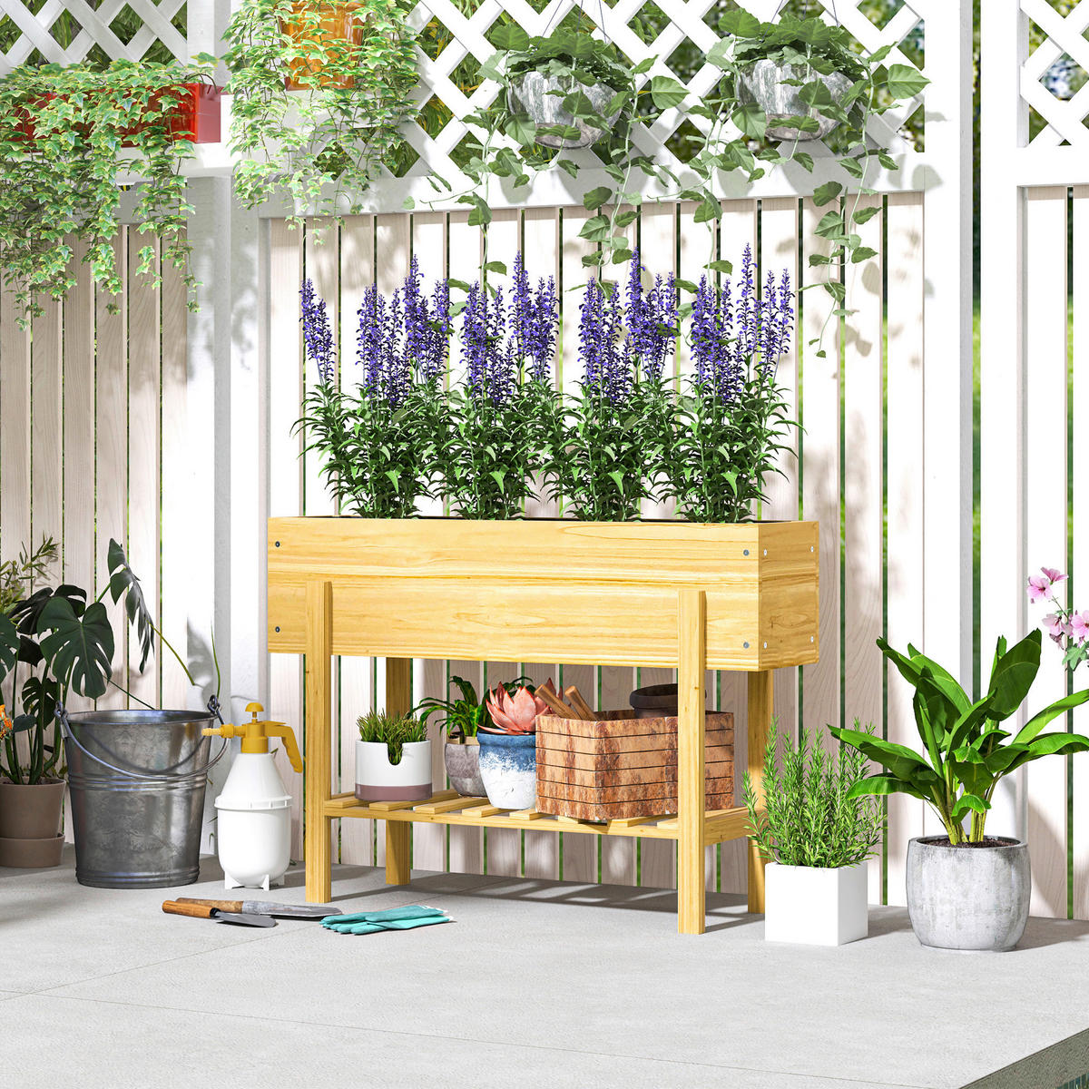 Outsunny Hochbeet natur B/H/L: ca. 30x70,5x100 cm Hochbeet - natur (100,00/30,00/70,50cm) - Outsunny
