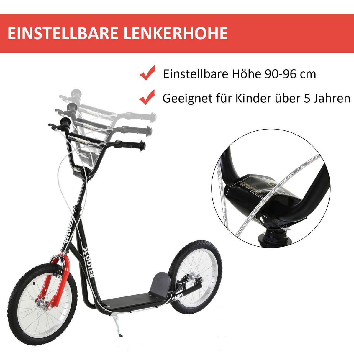 schwarz Kinderscooter 371-021BK - schwarz (139,00/58,00/96,00cm) - HOMCOM
