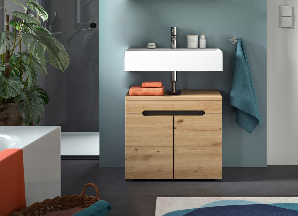 Waschbeckenunterschrank Canu Basalt Eiche Artisan Nachbildung B/H/T: ca. 63x55x34 cm Canu - Eiche/Basalt (63,00/55,00/34,00cm) - xonox.home