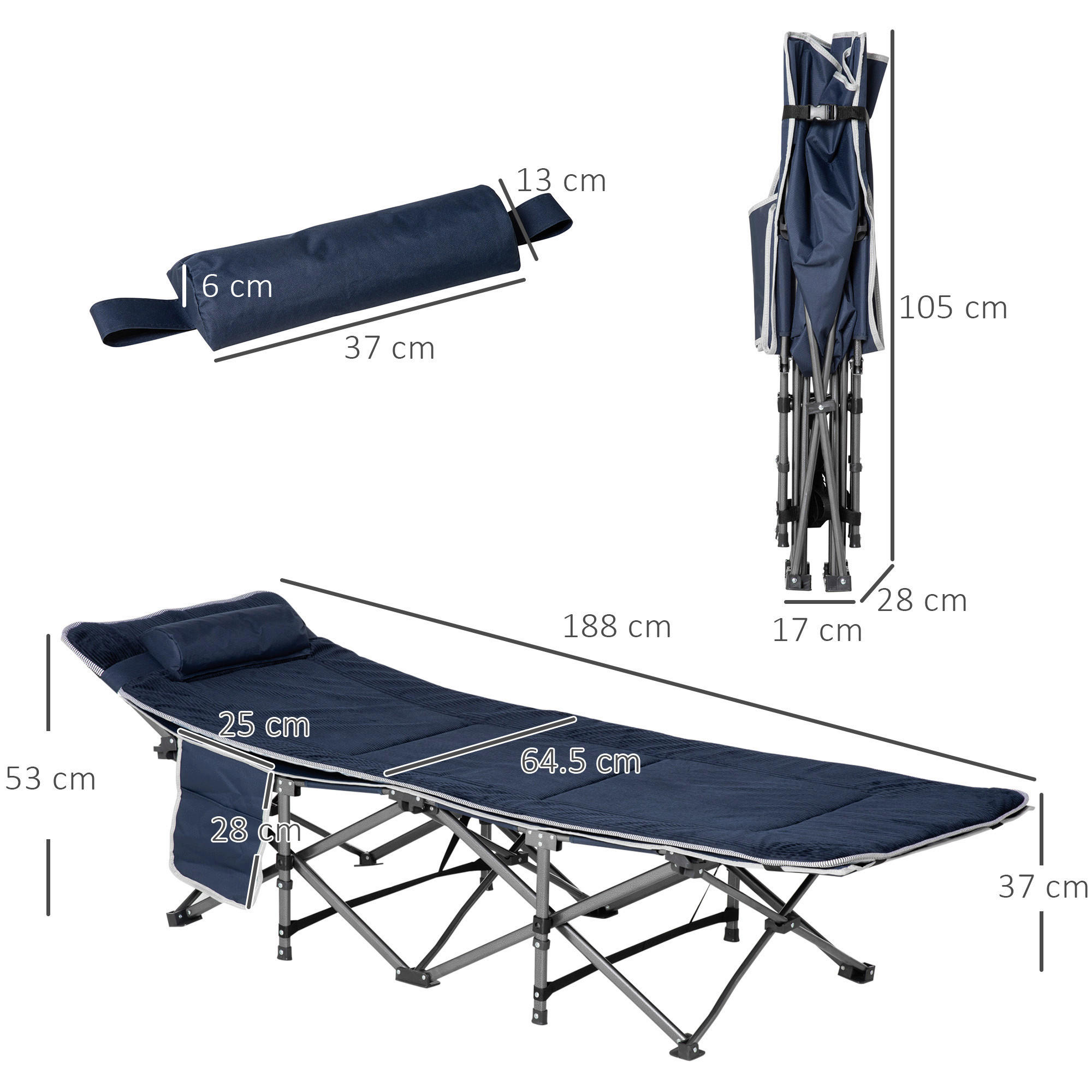Outsunny Campingbett B/H/L: ca. 64,5x53x188 cm Campingbett - blau (188,00/64,50/53,00cm) - Outsunny