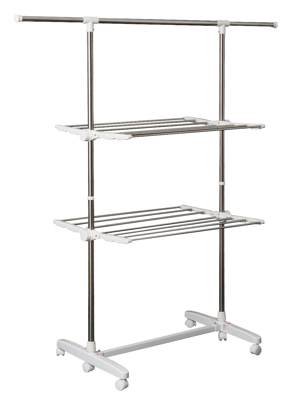 HOMCOM Turmwäscheständer silber Edelstahl H/T/L: ca. 154x62x136 cm Turmwäscheständer mit 2 Ebenen - silber (136,00cm) - HOMCOM