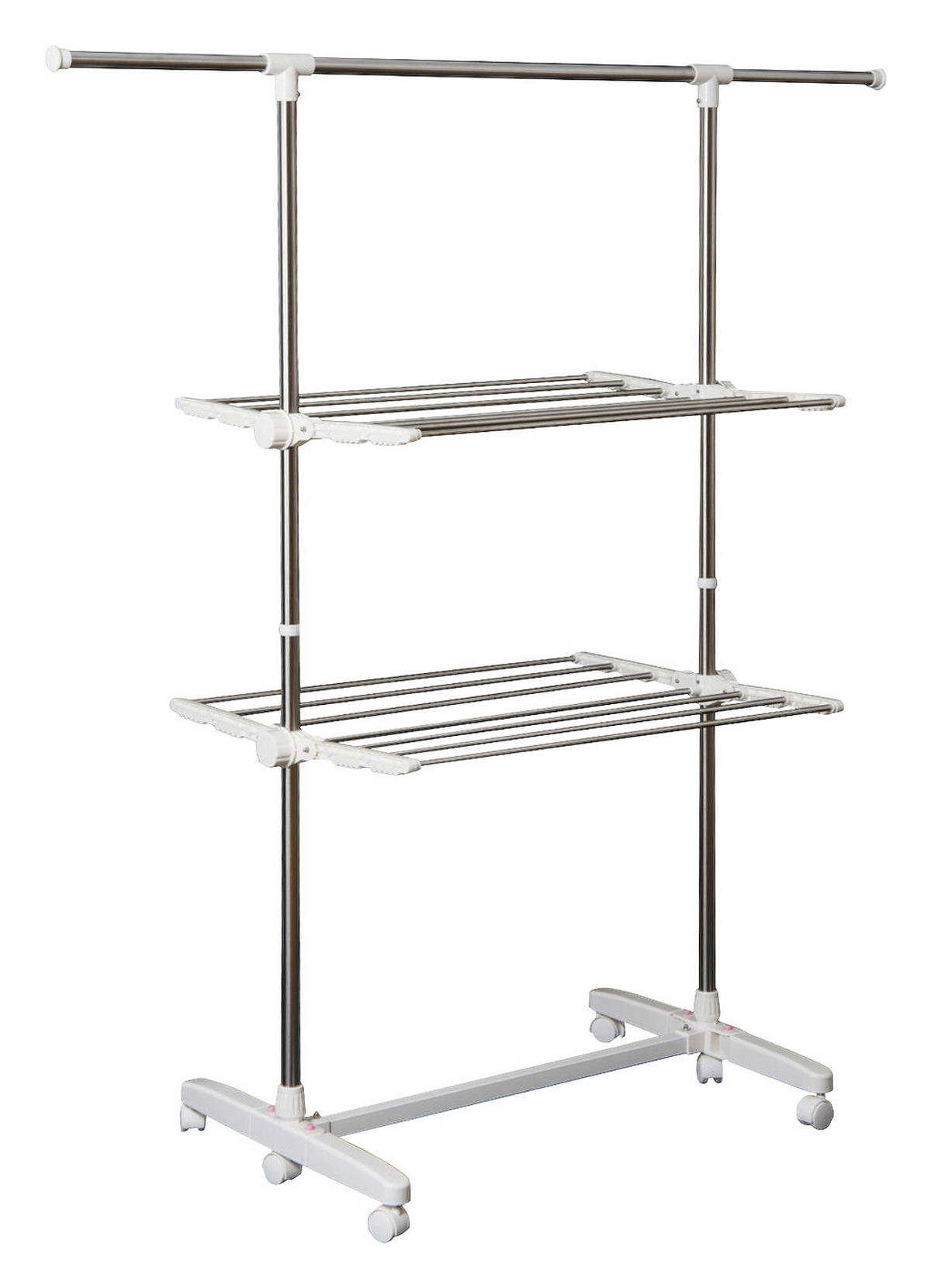 HOMCOM Turmwäscheständer silber Edelstahl H/T/L: ca. 154x62x136 cm Turmwäscheständer mit 2 Ebenen - silber (136,00cm) - HOMCOM