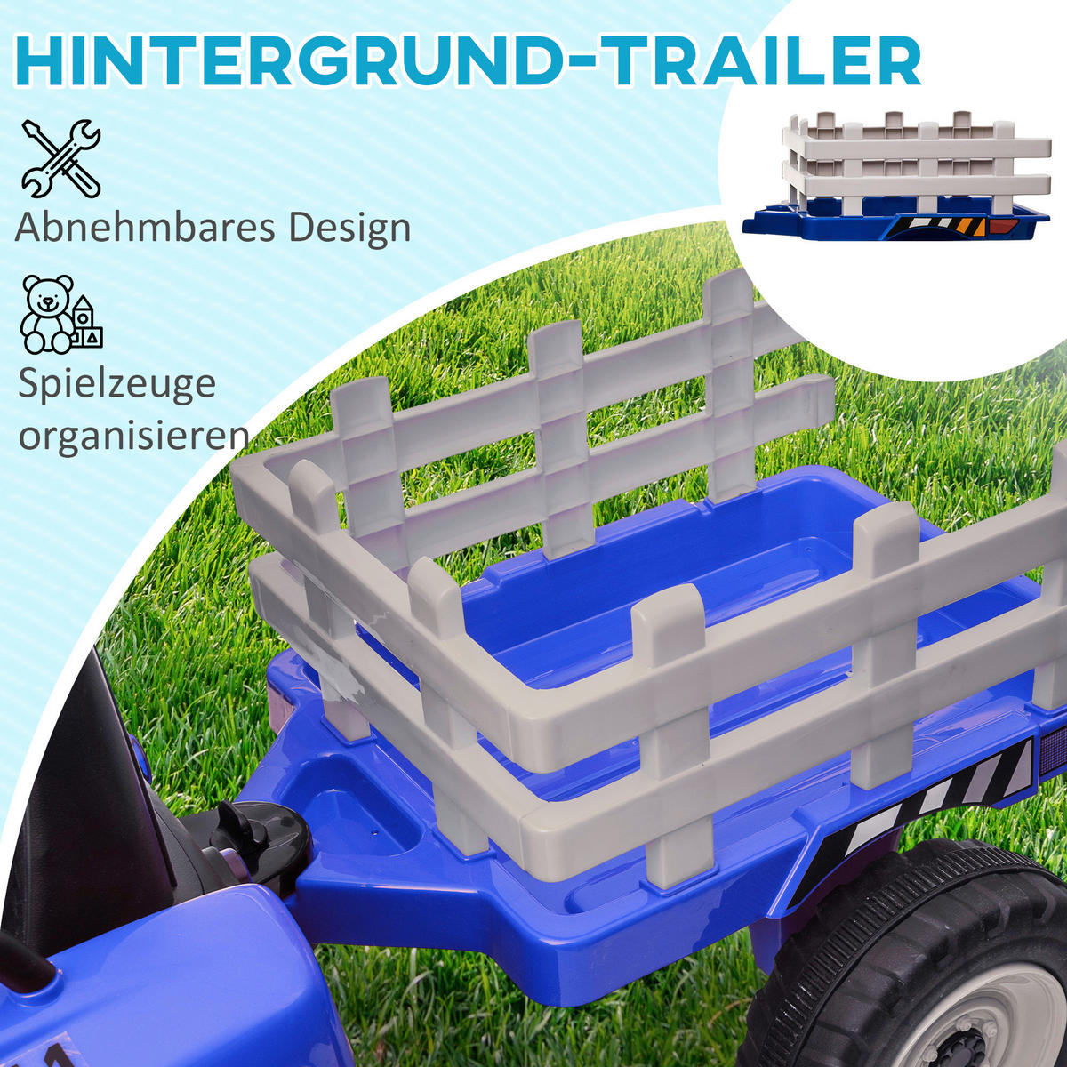 HOMCOM Kinder Elektro-Traktor blau B/H/L: ca. 50x52,5x136,5 cm Kinder Elektro-Traktor - blau (136,50/50,00/52,50cm) - HOMCOM