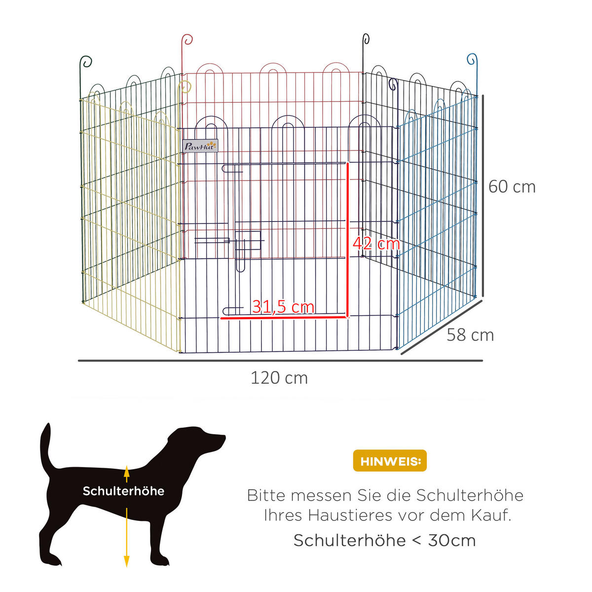 PawHut Welpenauslauf bunt Metall B/H/L: ca. 120x60x120 cm Welpenauslauf - bunt (120,00/120,00/60,00cm) - PawHut