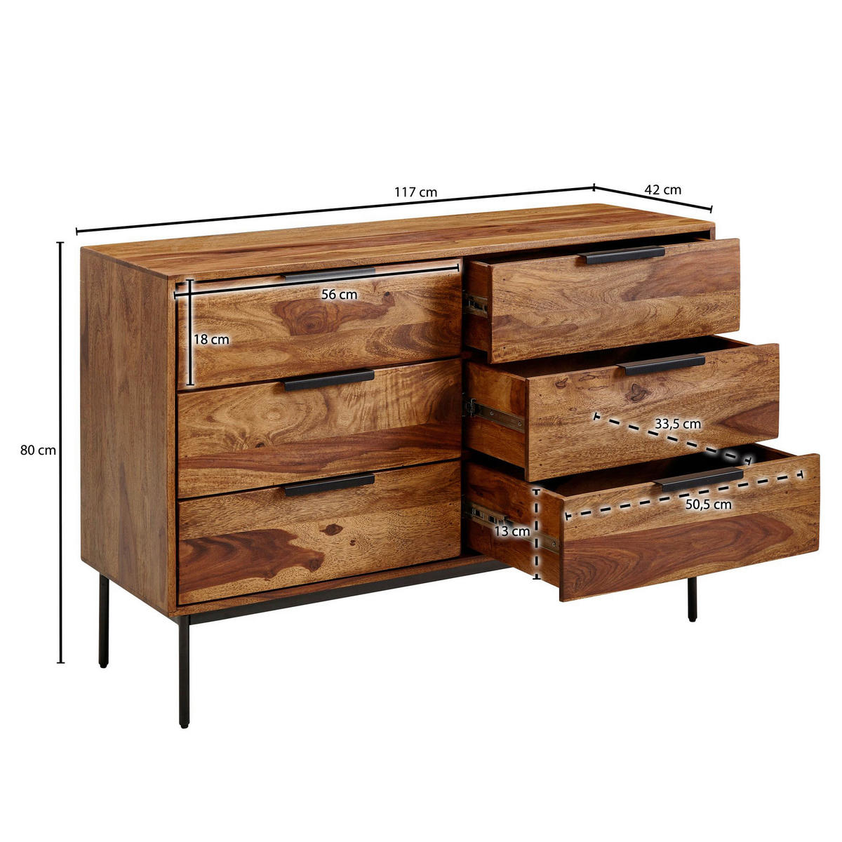 Kommode rosenholz Nachbildung B/H/T: ca. 117x80x42 cm Kommode - rosenholz (117,00/80,00/42,00cm) - Wohnling
