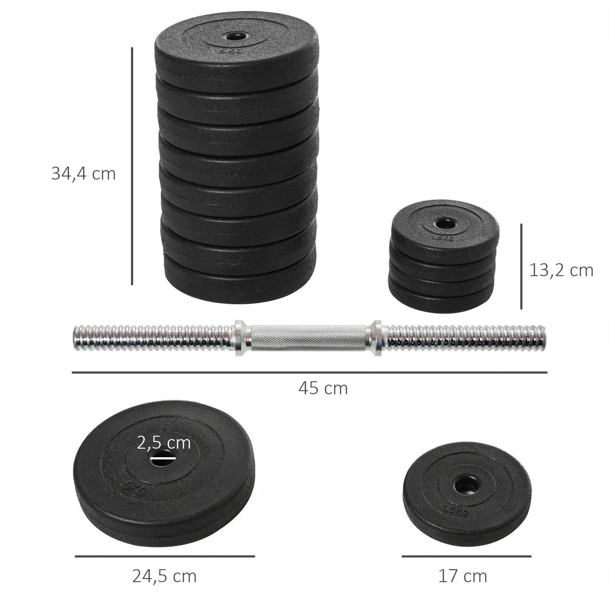 HOMCOM Hantel-Set schwarz Kunststoff B/H/L: ca. 24,5x24,5x4,3 cm Kurzhantel-Set - schwarz (4,30/24,50/24,50cm) - HOMCOM