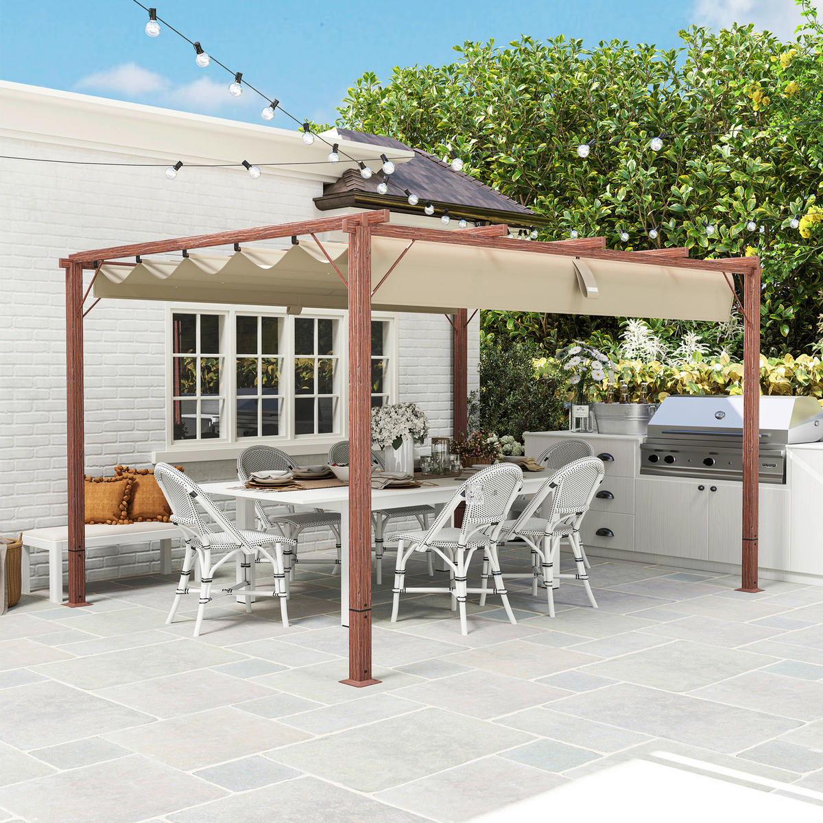 Outsunny Pergola natur Aluminium B/H/L: ca. 300x232x382 cm Pergola - natur (382,00/300,00/232,00cm) - Outsunny