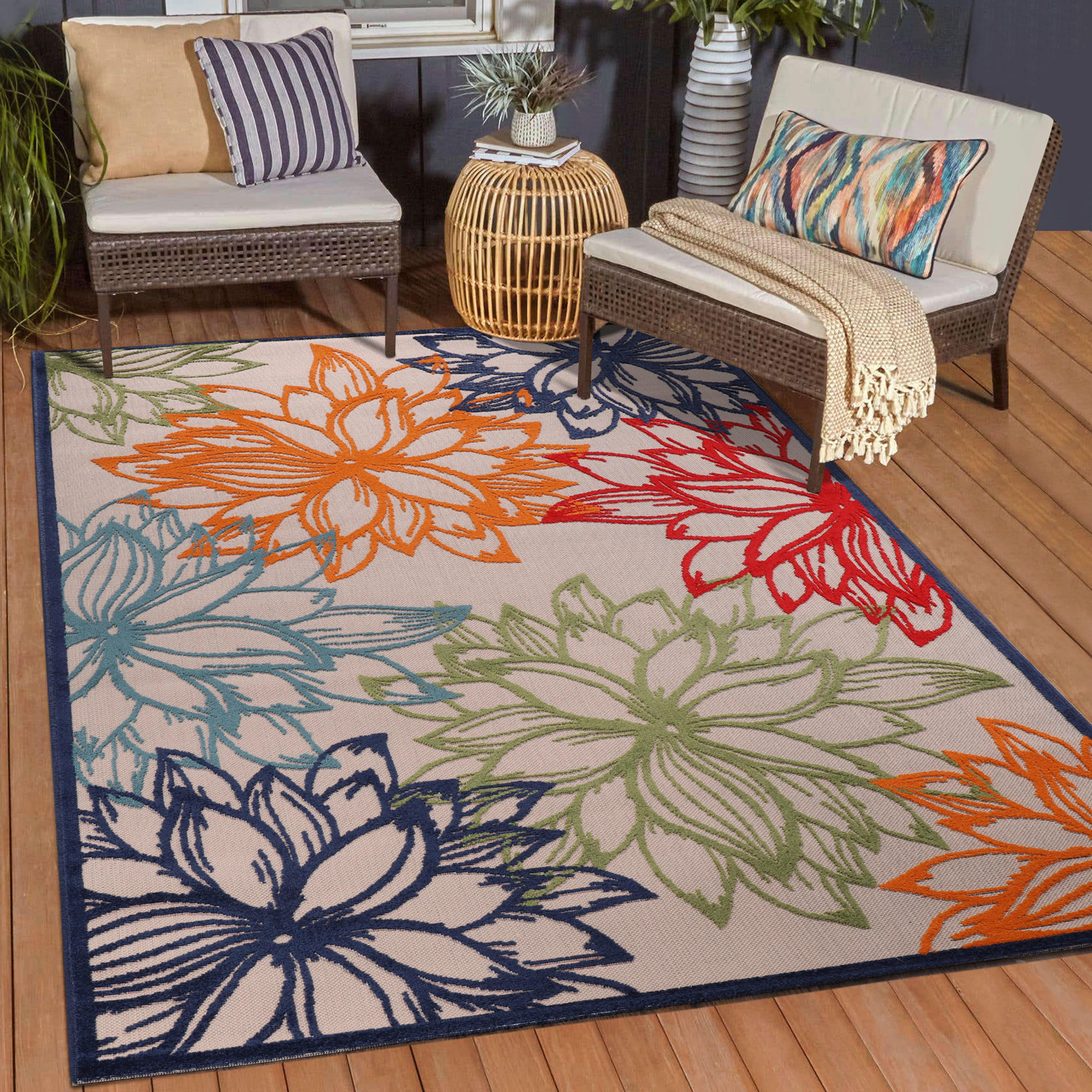 Thumbnail - Sanat Outdoorteppich FLORAL bunt B/L: ca. 120x170 cm