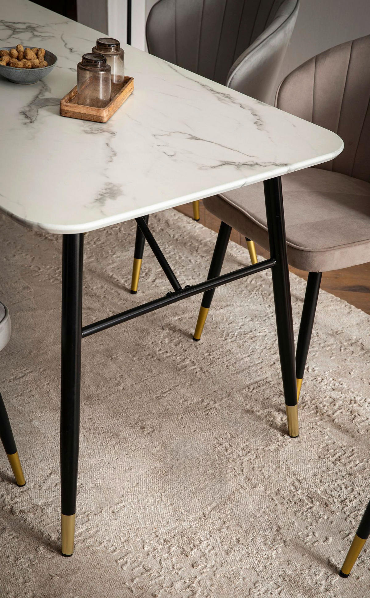 Esstisch weiß Marmor Optik B/H/T: ca. 200x76x90 cm Esstisch - weiß (200,00/76,00/90,00cm) - Wohnling