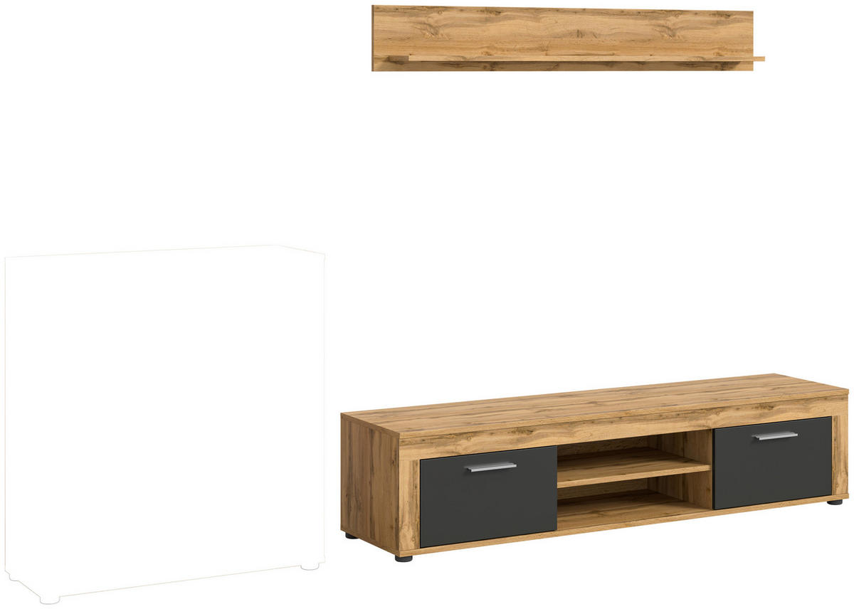 Wohnwand Jam Eiche Wotan Nachbildung grau B/H/T: ca. 255x159x35 cm Jam - Eiche/grau (255,00/159,00/35,00cm) - xonox.home