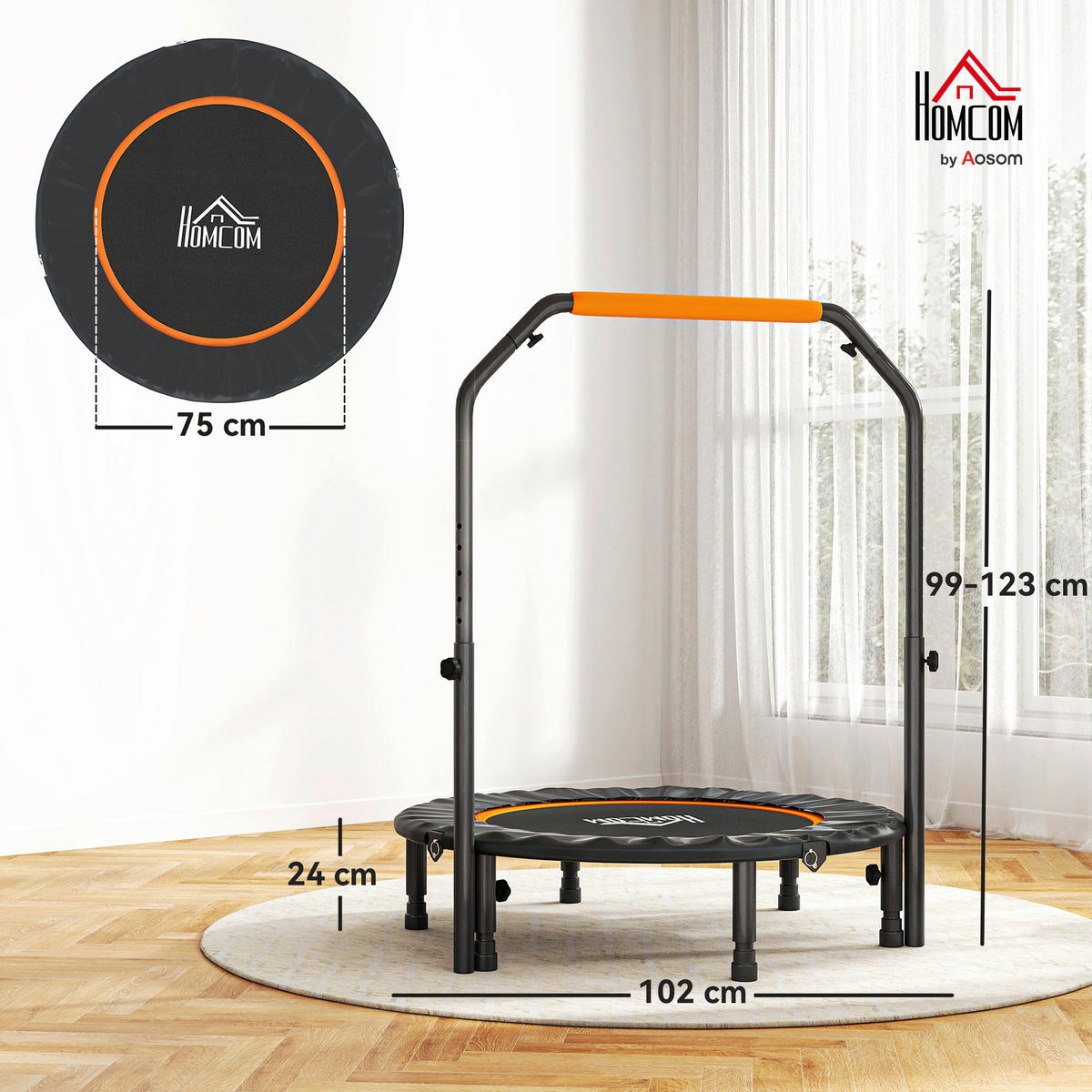 HOMCOM Fitness-Trampolin schwarz B/H/L: ca. 102x123x102 cm Fitness-Trampolin - orange/schwarz (102,00/102,00/123,00cm) - HOMCOM
