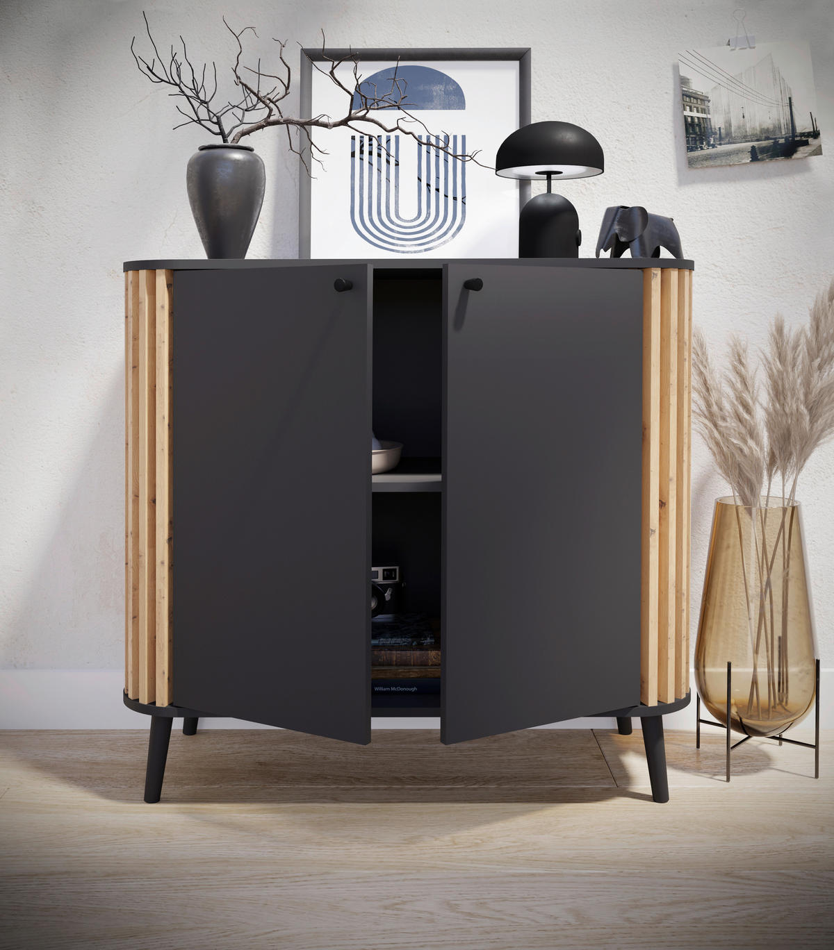 Kommode PURE grau Eiche Artisan Nachbildung B/H/T: ca. 92x87,5x40 cm PURE - Eiche/grau (92,00/87,50/40,00cm) - xonox.home