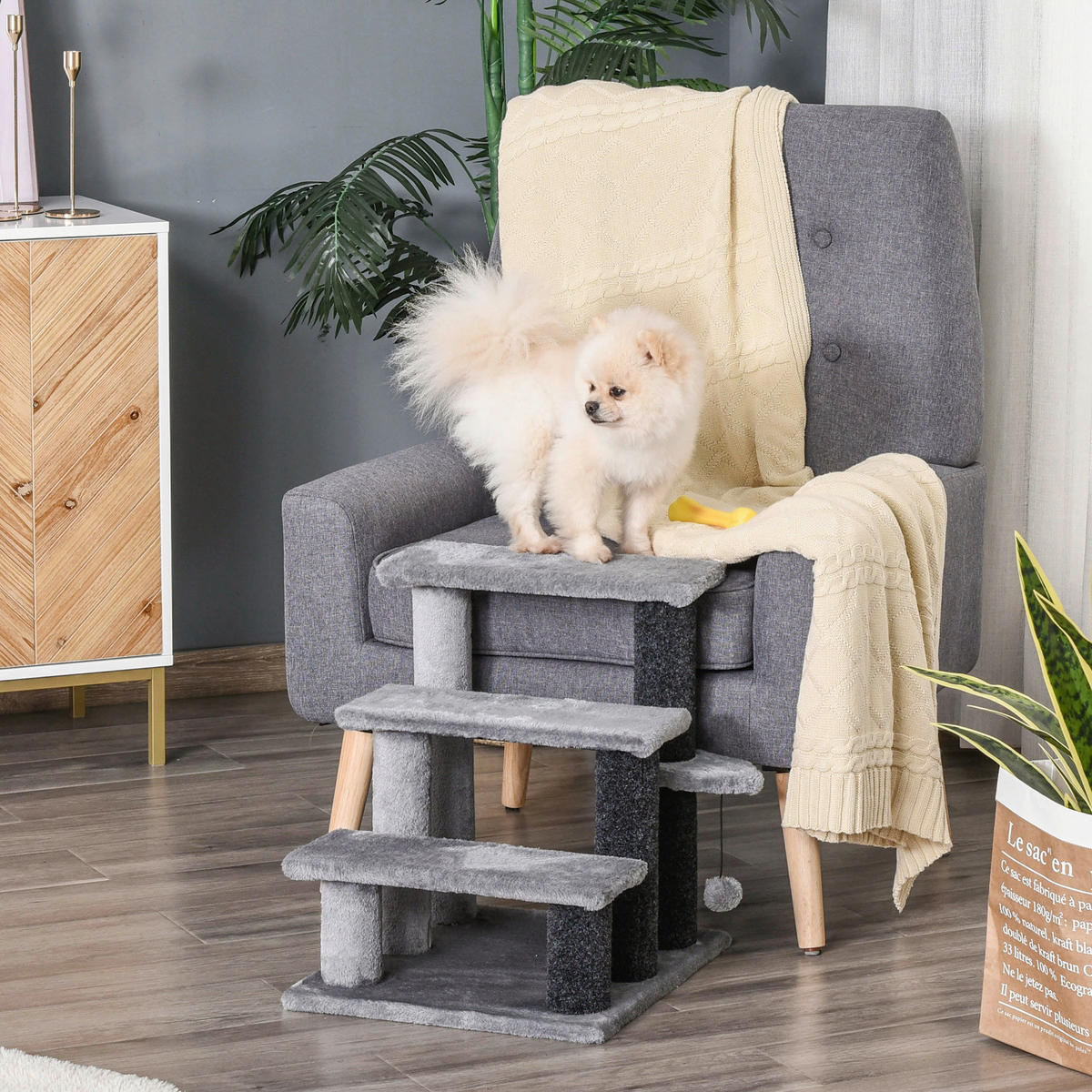 PawHut Haustiertreppe grau Polyester B/H/L: ca. 40x48x45 cm Haustiertreppe - grau (45,00/40,00/48,00cm) - PawHut