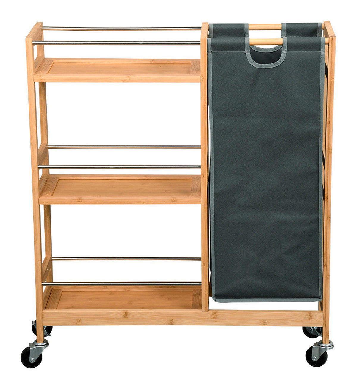 Kesper Nischenwagen grau Bambus B/H/L: ca. 24,5x9,5x79 cm Nischenwagen mit Flaschensammler - natur/grau (79,00/24,50/9,50cm) - Kesper