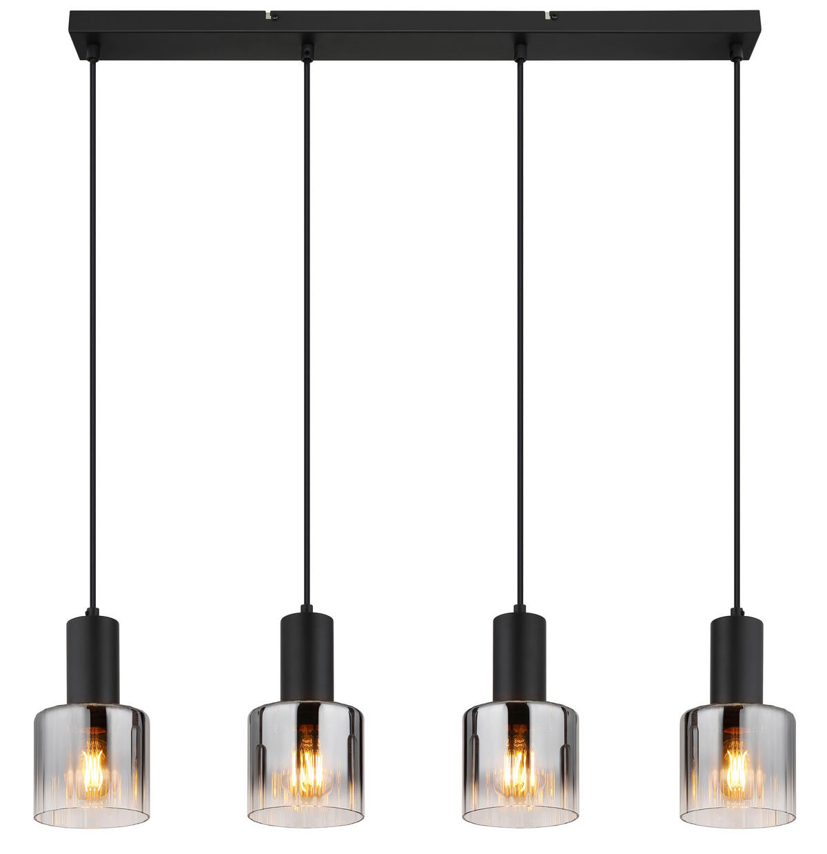 GLOBO Pendelleuchte JACK 30400408 schwarz klar Rauch Glas Metall B/H/L: ca. 74x150x12 cm E27 4 Brennstellen JACK - klar/schwarz (12,00/74,00/150,00cm) - GLOBO